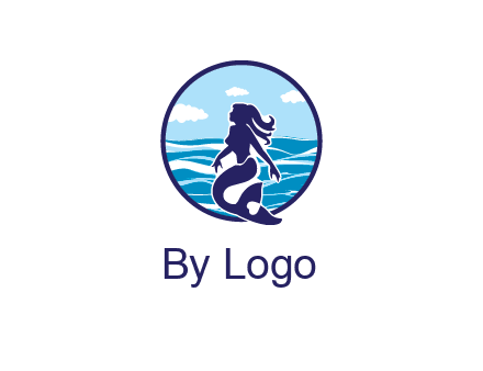 sea in circle behind mermaid