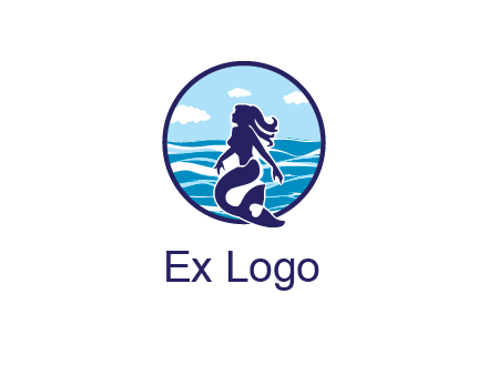 sea in circle behind mermaid