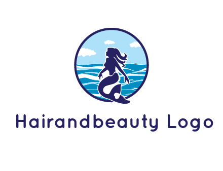 sea in circle behind mermaid