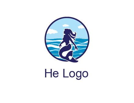 sea in circle behind mermaid
