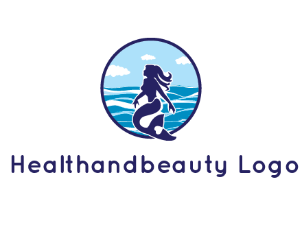 sea in circle behind mermaid