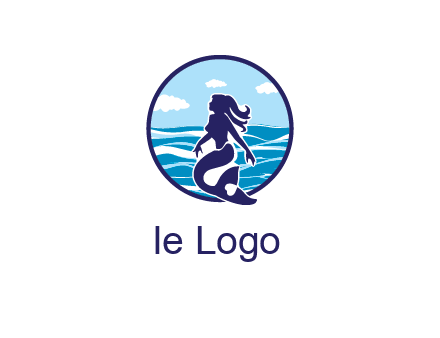 sea in circle behind mermaid