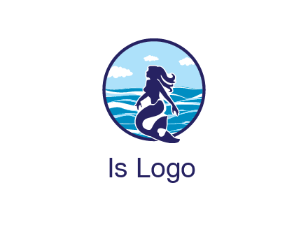 sea in circle behind mermaid