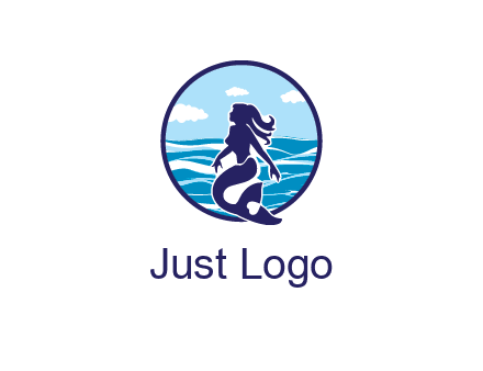 sea in circle behind mermaid