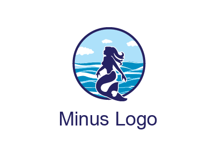 sea in circle behind mermaid