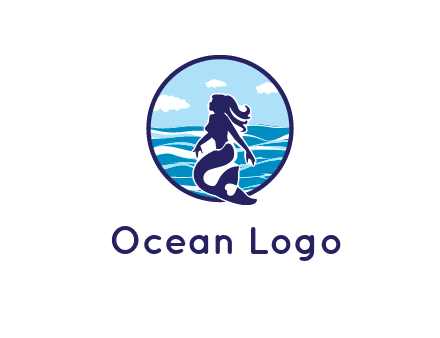 sea in circle behind mermaid