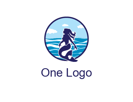 sea in circle behind mermaid