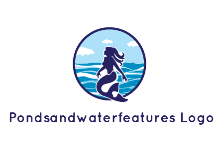 sea in circle behind mermaid
