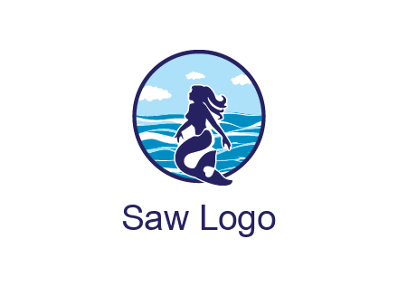 sea in circle behind mermaid