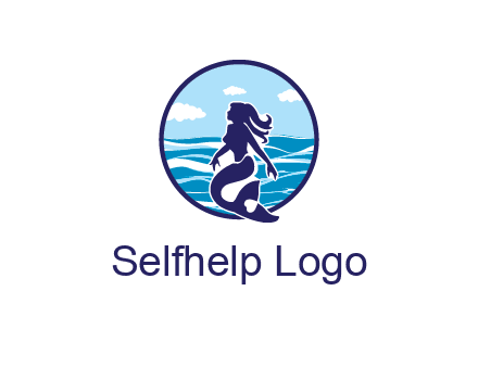 sea in circle behind mermaid