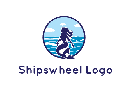 sea in circle behind mermaid