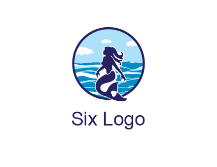 sea in circle behind mermaid