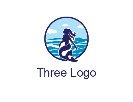 sea in circle behind mermaid