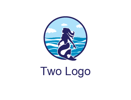 sea in circle behind mermaid