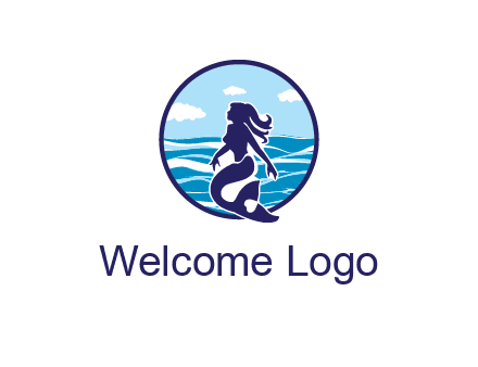 sea in circle behind mermaid