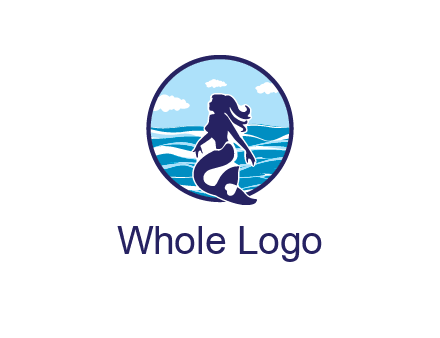 sea in circle behind mermaid