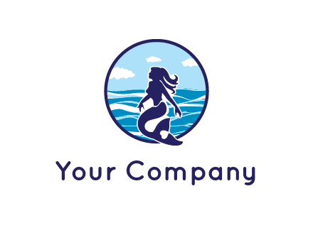 sea in circle behind mermaid