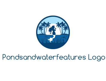 mermaid with palm trees and sea in circle