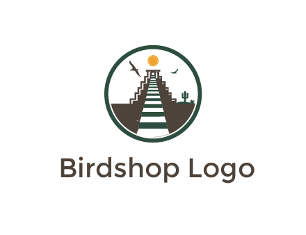 stair case going up with birds and sun in circle