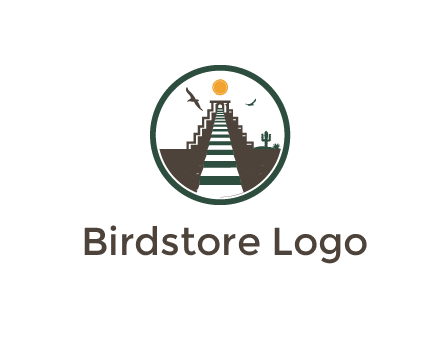 stair case going up with birds and sun in circle