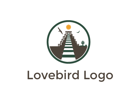stair case going up with birds and sun in circle