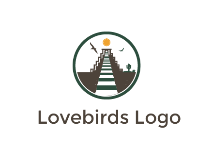 stair case going up with birds and sun in circle