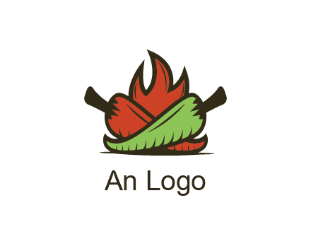 flames behind red and green chili
