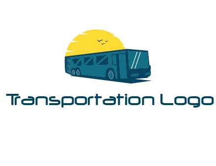 sun and birds behind long bus