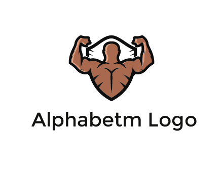shield behind bodybuilder flexing 