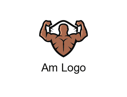 shield behind bodybuilder flexing 