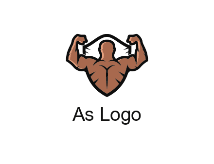 shield behind bodybuilder flexing 