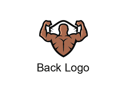 shield behind bodybuilder flexing 