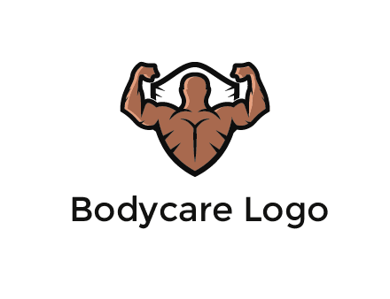 shield behind bodybuilder flexing 
