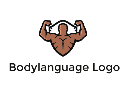 shield behind bodybuilder flexing 