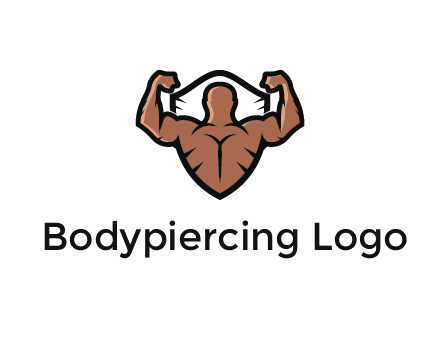 shield behind bodybuilder flexing 