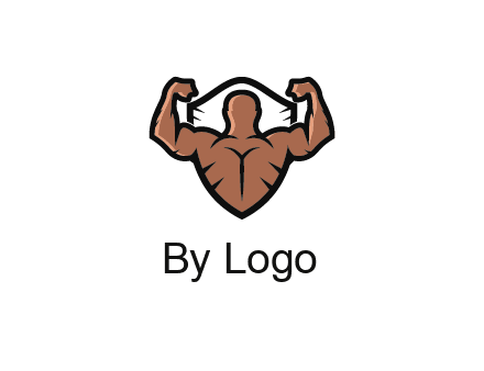 shield behind bodybuilder flexing 
