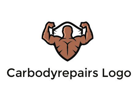 shield behind bodybuilder flexing 