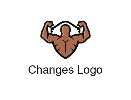 shield behind bodybuilder flexing 