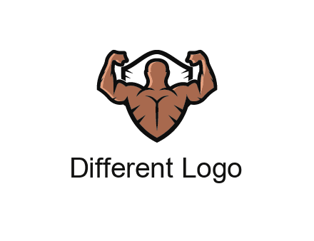 shield behind bodybuilder flexing 