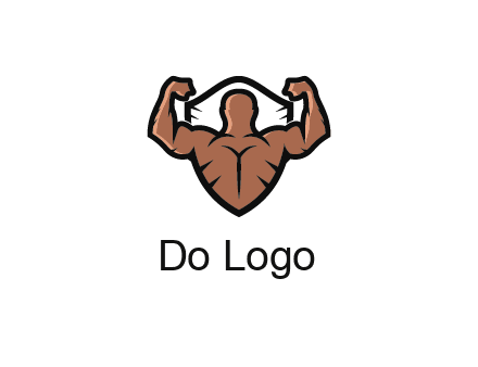 shield behind bodybuilder flexing 