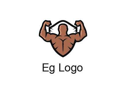 shield behind bodybuilder flexing 