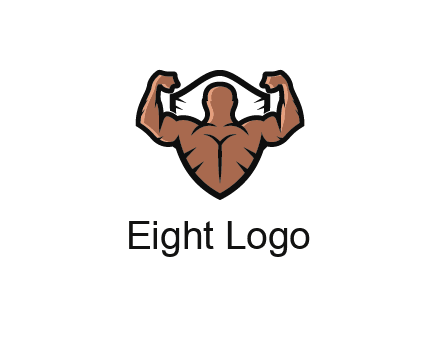 shield behind bodybuilder flexing 
