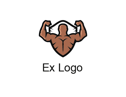 shield behind bodybuilder flexing 