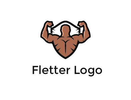 shield behind bodybuilder flexing 