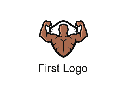 shield behind bodybuilder flexing 