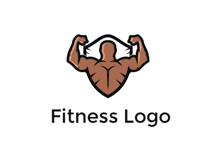 shield behind bodybuilder flexing 