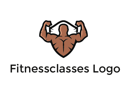 shield behind bodybuilder flexing 
