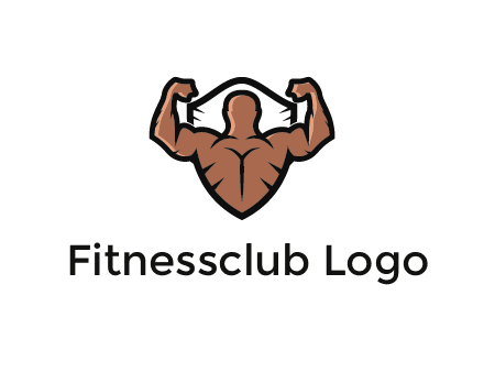 shield behind bodybuilder flexing 