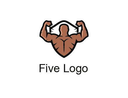 shield behind bodybuilder flexing 