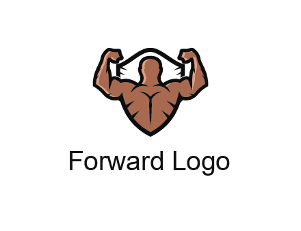 shield behind bodybuilder flexing 